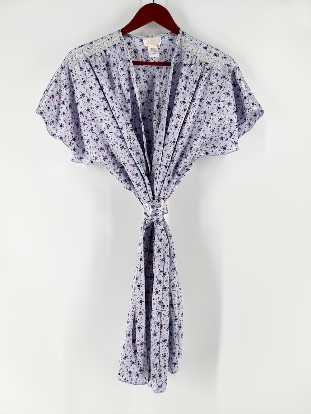 Vintage L.A. Intimates Small Floral Satin Kimono Lace Robe Coquette Cottagecore
